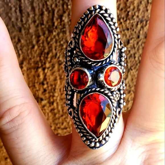 New Red Garnet 925 Silver Statement Ring. - Picture 1 of 16
